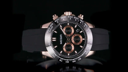MEGIR Sports Mens Watches Top Brand Men Luxury Military Quartz Watch Silicone Luminous Chronograph Man Clock Wrist Watch 8104
