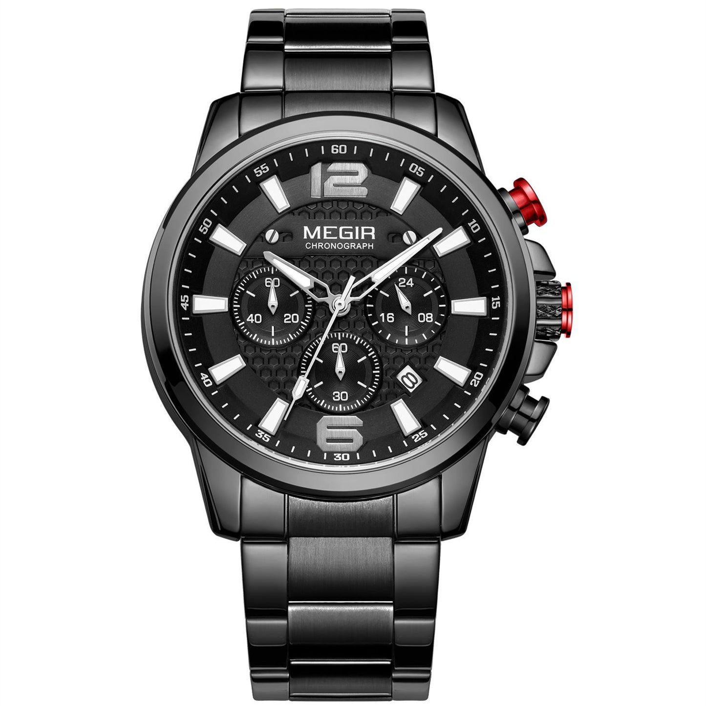 MEGIR Men's Quartz Wrist Watch Stainless Steel Band Chronograph Watches Luminous Waterproof Wristwatch Man Clock Military Watch