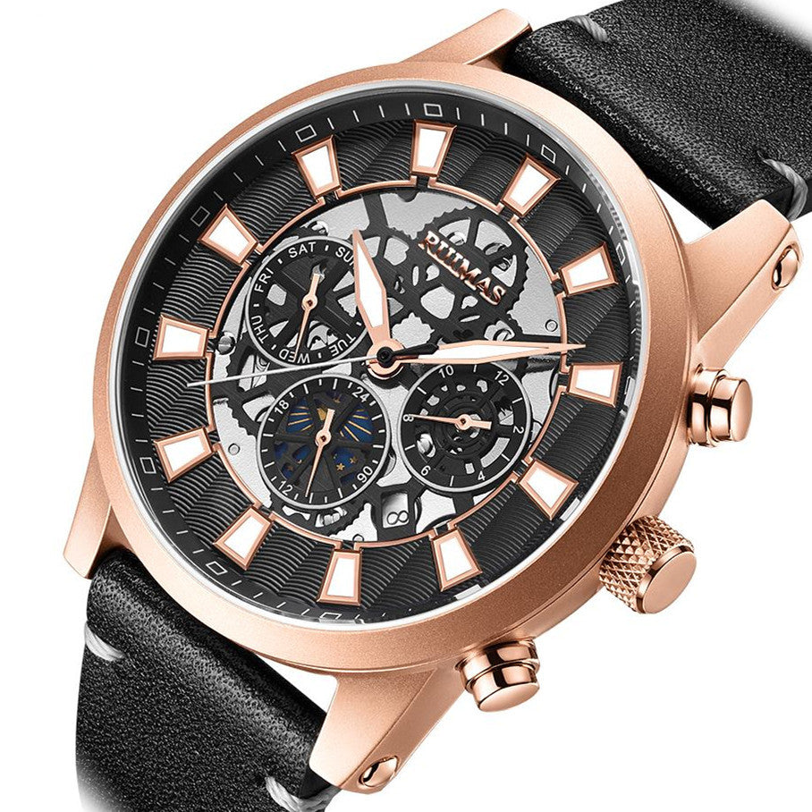 RUIMAS Fashion Men Watches Sapphire Automatic Mechanical Wrist Watch Waterproof Date Leather Casual Male Clock Montre Homme 6768