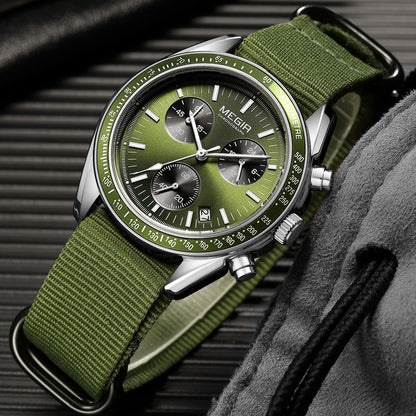 MEGIR Fashion Brand Men Wristwatches Military Sport Watches Canvas Strap Waterproof Chronograph Clock Gift for Men Montre Homme 2247-8