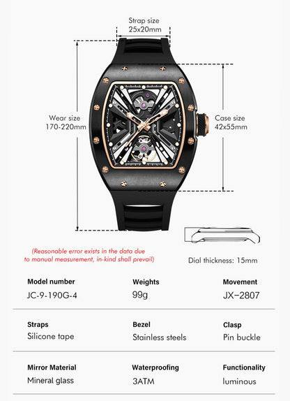 New Skeleton Dial Men's Watch Stainless Steel Case Automatic Mechanical Wristwatches 30M Waterproof Sports Watches Gift 9190-4