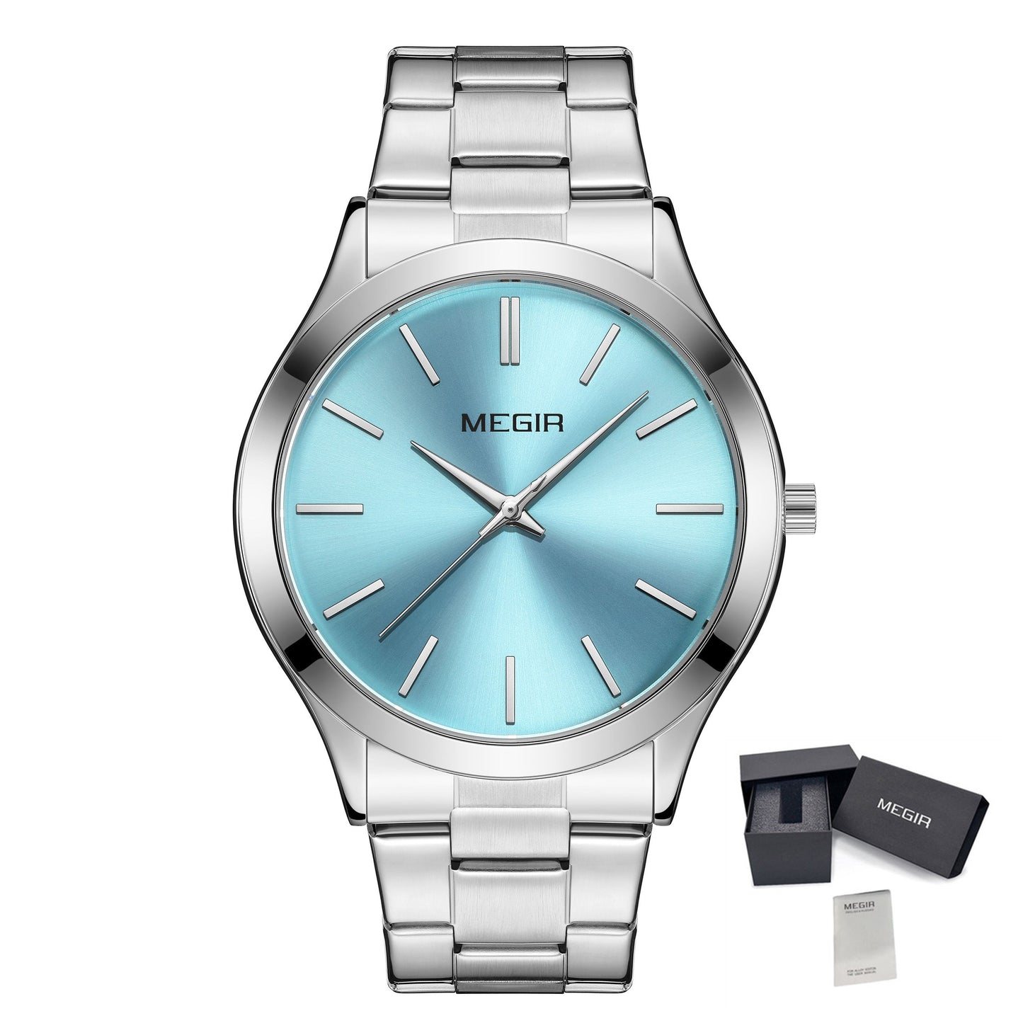 MEGIR Luxury Design Quartz Watch for Men Waterproof Business Full Black Stainless Steel Strap Wrist Watches Reloj Hombre 1096