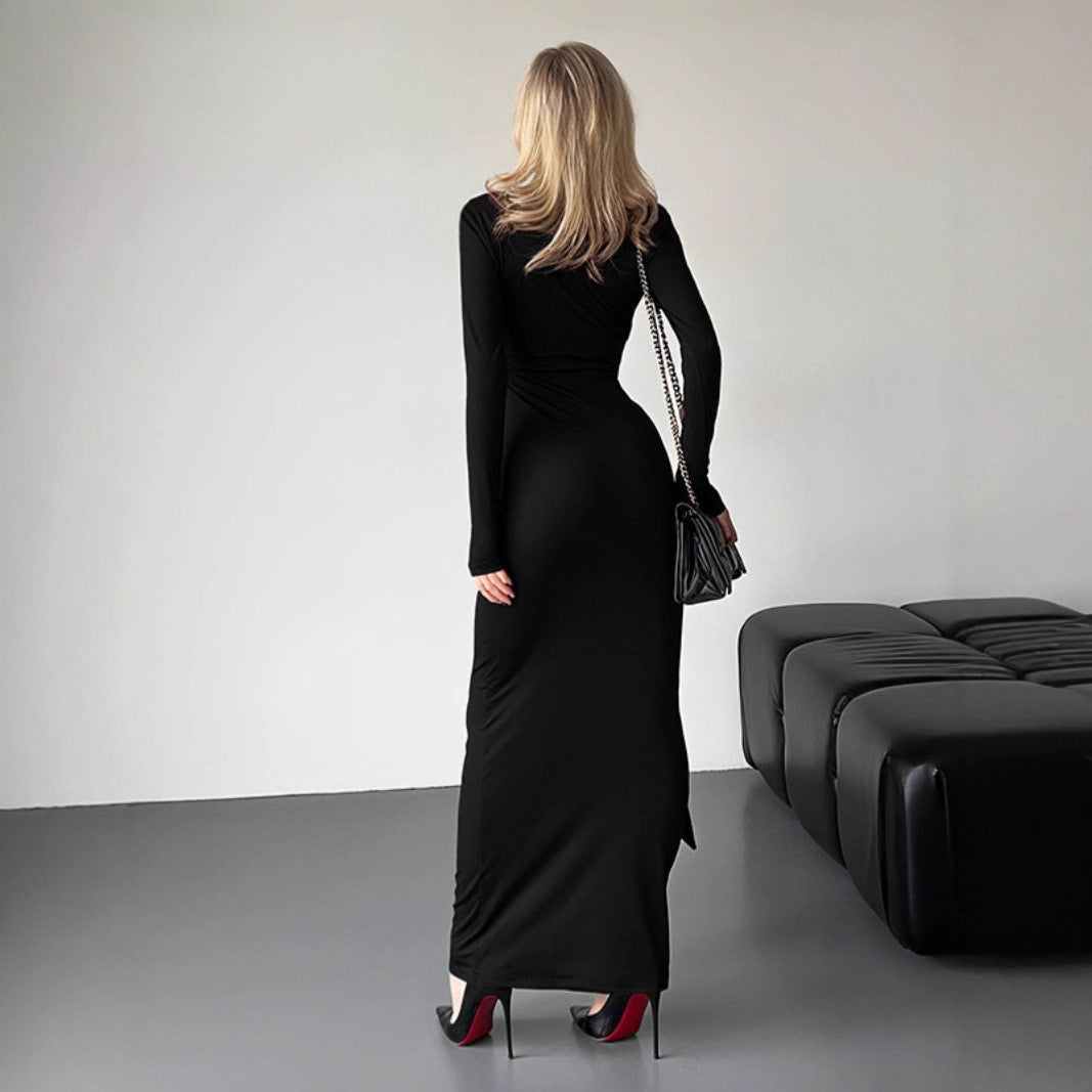 Women's Deep V Sexy Long-sleeved Ribbon Slim-fit Sheath Dress