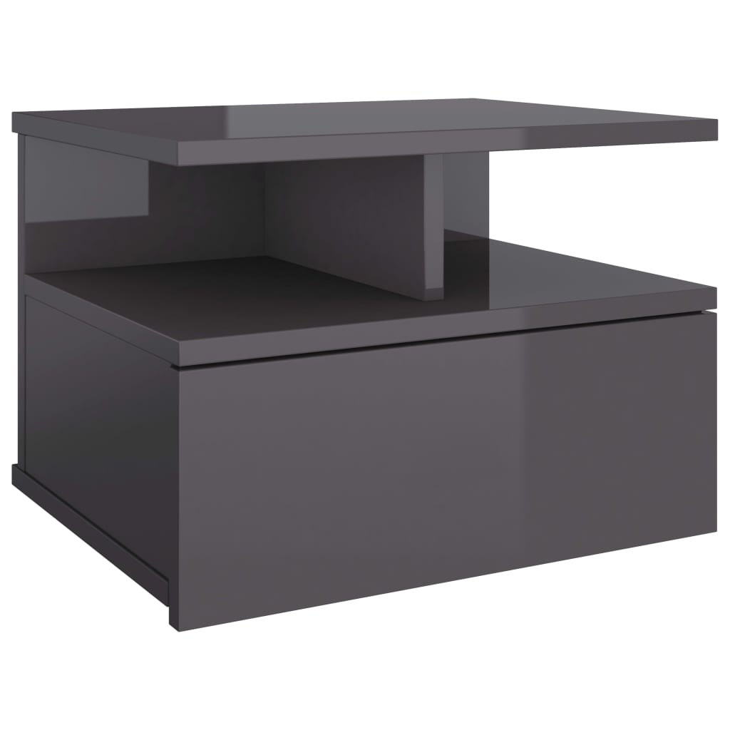 NNEVL Floating Nightstand High Gloss Grey 40x31x27cm Chipboard-1