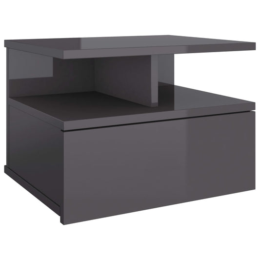 NNEVL Floating Nightstand High Gloss Grey 40x31x27cm Chipboard-1