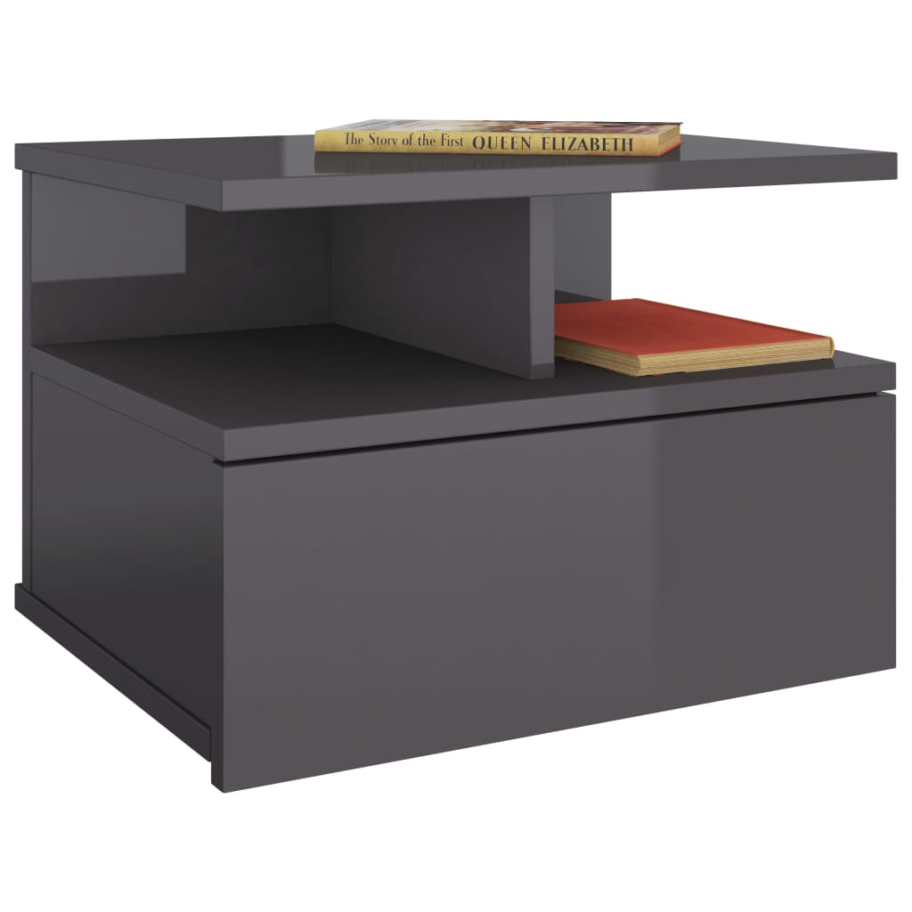 NNEVL Floating Nightstand High Gloss Grey 40x31x27cm Chipboard-2