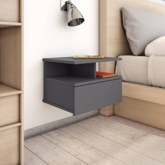 NNEVL Floating Nightstand High Gloss Grey 40x31x27cm Chipboard-0