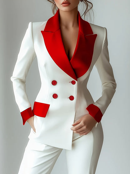 Long Sleeve Button Suit Collar Patchwork Pocket Coat