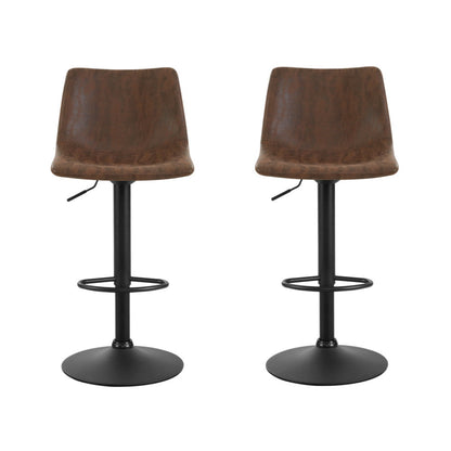 NNEDSZ Set of 2 Bar Stools Gas Lift PU Leather- Brown