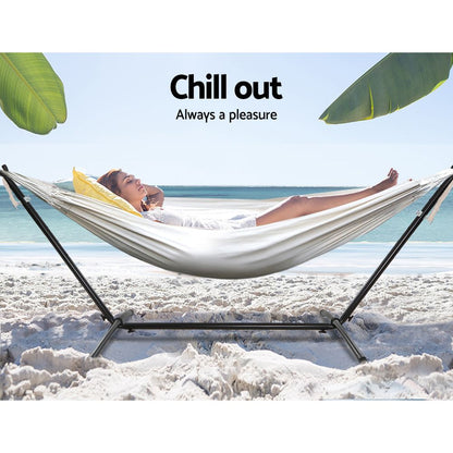 NNEDSZ Camping Hammock With Stand Cotton Rope Lounge Hammocks Outdoor Swing Bed-3