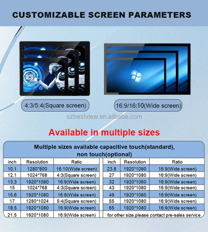 15.6" 18.5" 21.5" 23.6" 27" 32" 43" 55" 65" Inch Outdoor Wall Mounted Tft Ip65 Waterproof Lcd Display Touch Screen Monitor