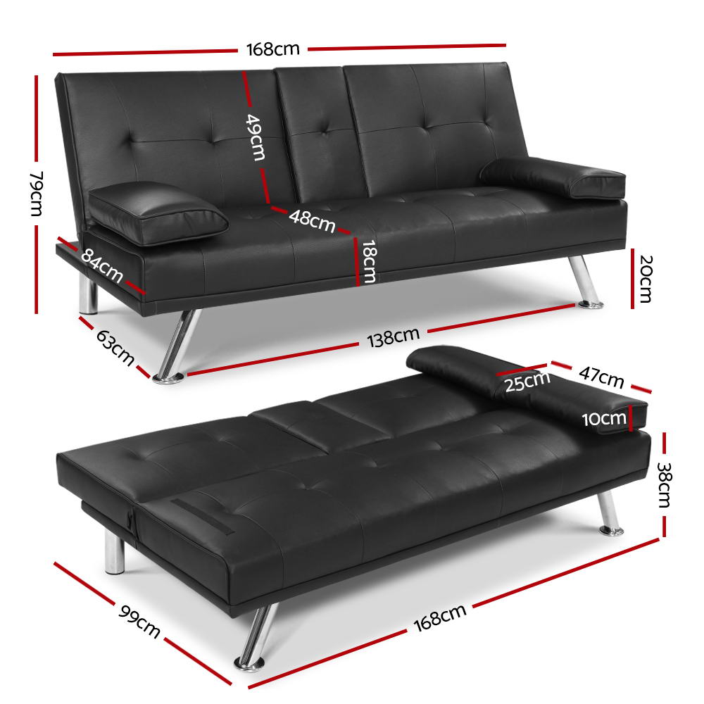 NNEDSZ Sofa Bed Lounge Futon Couch 3 Seater Leather Cup Holder Recliner-1
