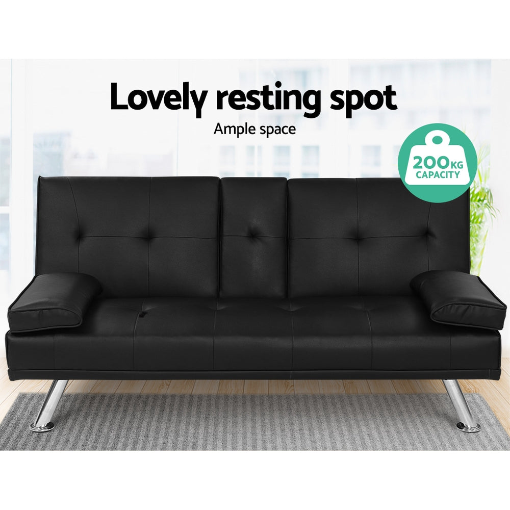 NNEDSZ Sofa Bed Lounge Futon Couch 3 Seater Leather Cup Holder Recliner-2