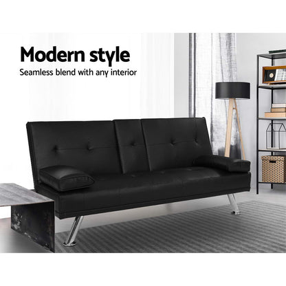 NNEDSZ Sofa Bed Lounge Futon Couch 3 Seater Leather Cup Holder Recliner-3