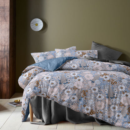 NNEDSZ Accessorize Rainbow Garden Blue Washed Cotton Quilt Cover Set Single