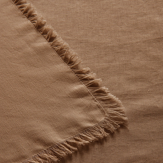 NNEDSZ Vintage Design Homewares Gypsy Terracotta Fringed Washed Linen Cotton Tablecloth 150cm x 230cm