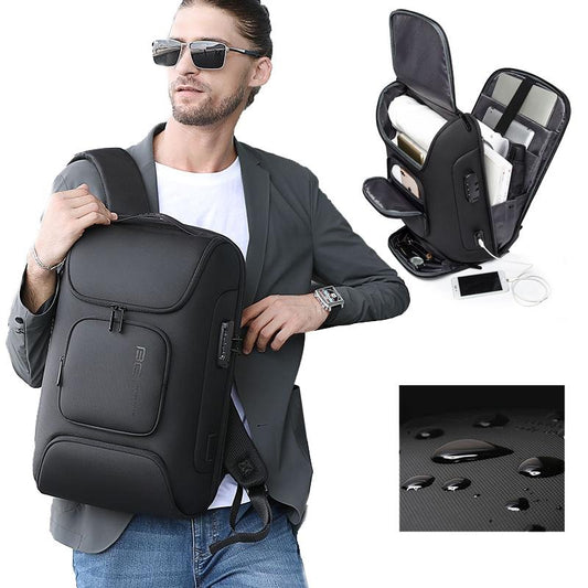 NNEDSZ Waterproof Antitheft Men Backpack for 15.6 Laptop - Travel Ready - Black