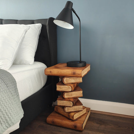 NNEDSZ Book Stack Bedside Table/Corner Table/Plant Stand Raintree Wood Natural Finish-0
