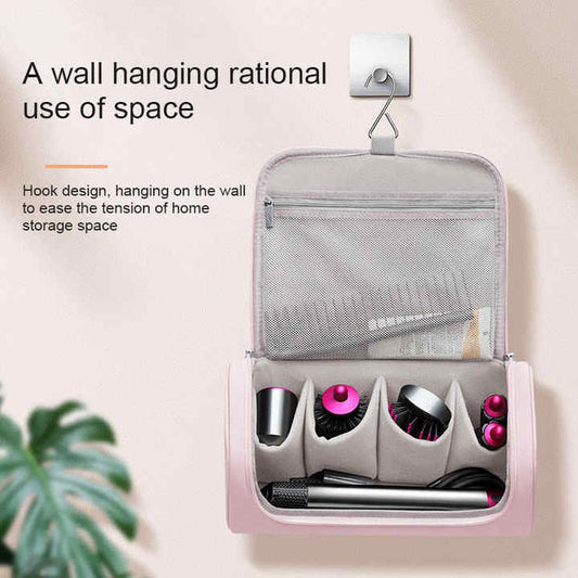 NNEDSZ Pink Portable Hair Styling Tool Organizer - Travel Storage Bag with Compartments