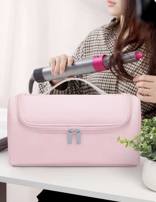 NNEDSZ Pink Portable Hair Styling Tool Organizer - Travel Storage Bag with Compartments