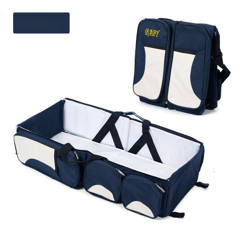 NNEDSZ Dark Blue Multifunctional Foldable Baby Crib Mommy Bag | Large Capacity Diaper Bag | Portable Shoulder and Handheld Baby Essentials Bag