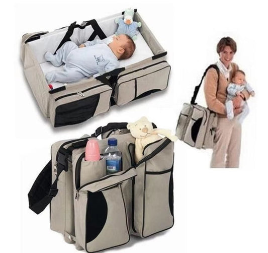 NNEDSZ Dark Blue Multifunctional Foldable Baby Crib Mommy Bag | Large Capacity Diaper Bag | Portable Shoulder and Handheld Baby Essentials Bag