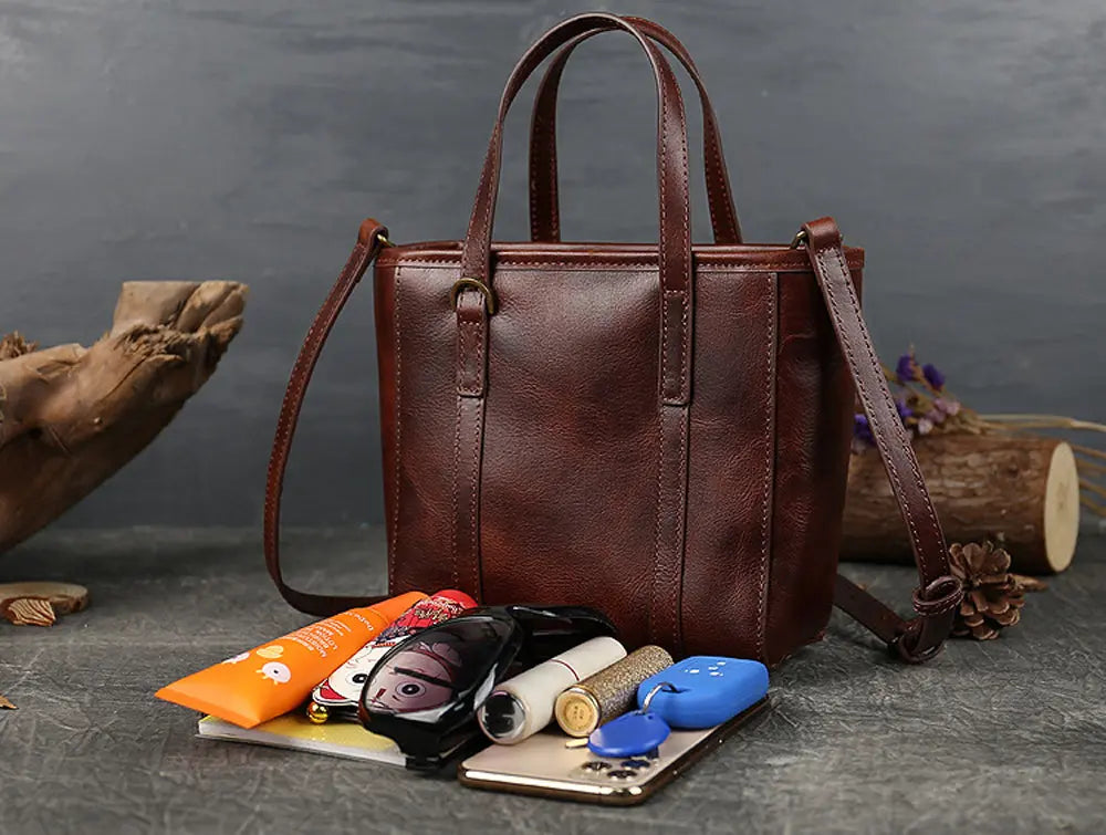 Vintage Antic Leather Shopping Tote Bag