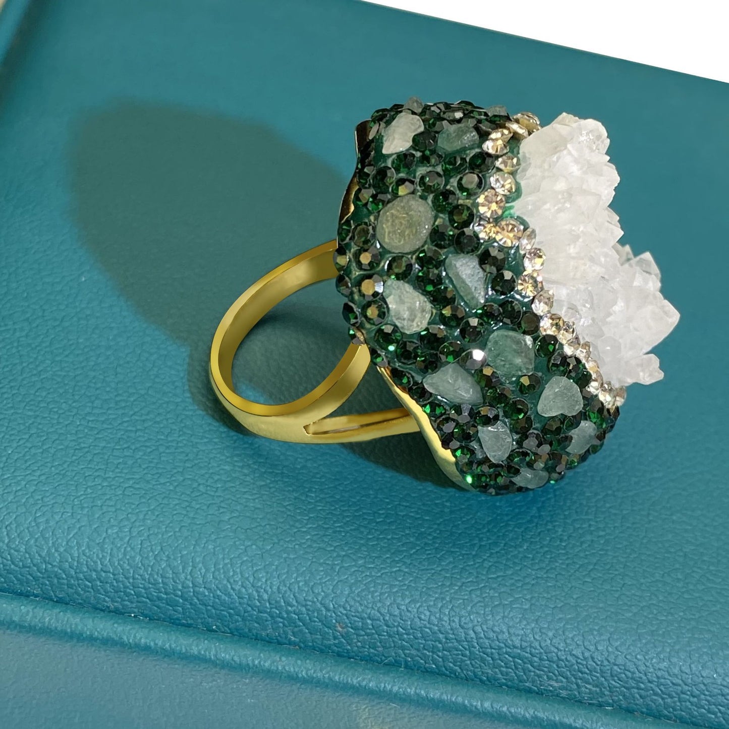 Green Diamond Inlaid Crystal Bud Ring For Women