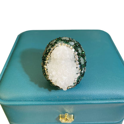 Green Diamond Inlaid Crystal Bud Ring For Women