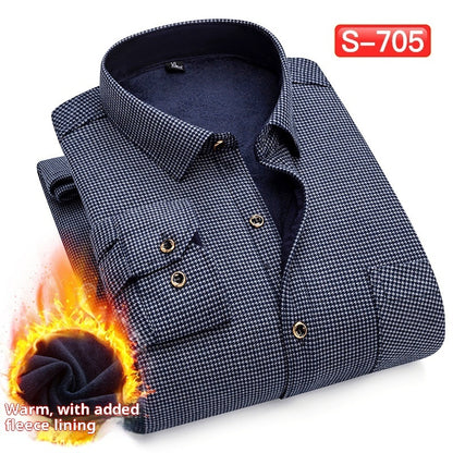 Autumn And Winter Warm Shirt Men's Long Sleeve Middle-aged Fleece Lined Padded Shirt