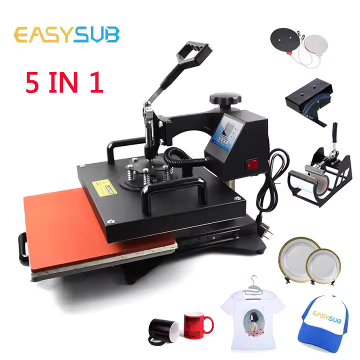 Easysub 5-in-1 Combo Heat Press Machine – Sublimation Printing for T-Shirts, Mugs, Plates, and Caps