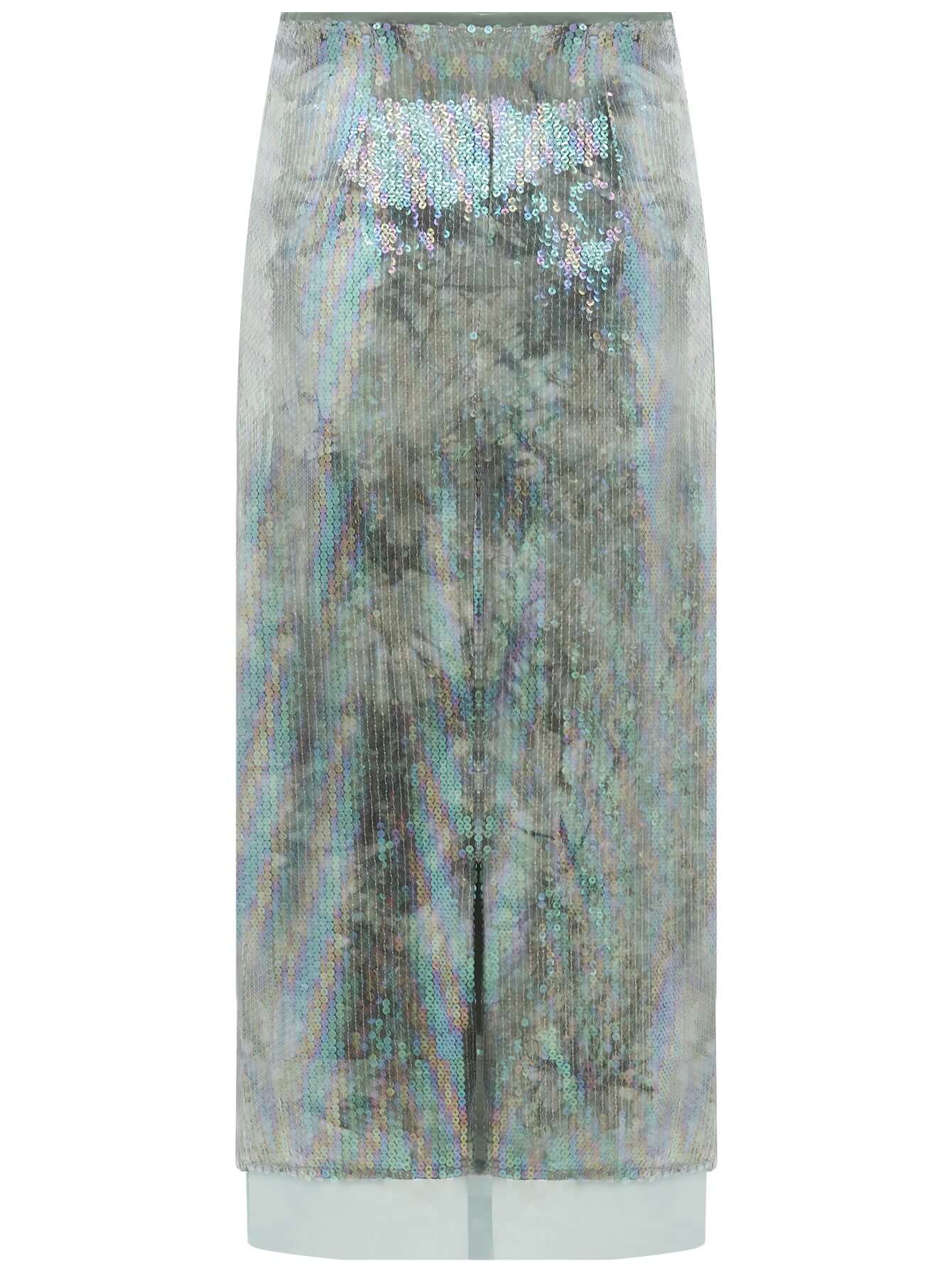Light Mint Green Tie Dye Sequined Midi Skirt-3