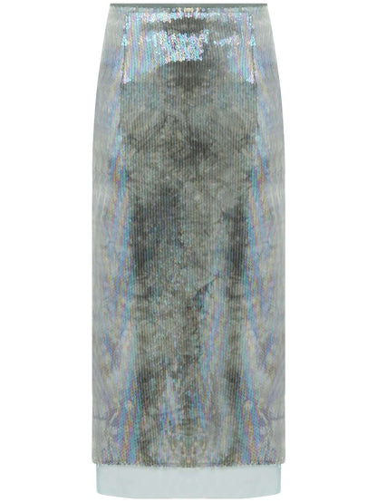 Light Mint Green Tie Dye Sequined Midi Skirt-4