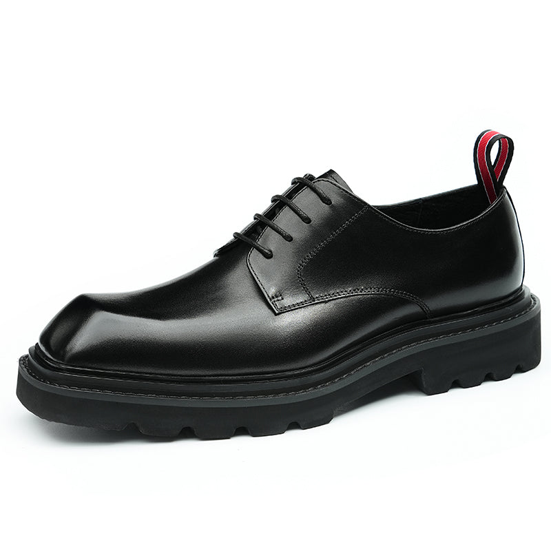 Men’s Calfskin Structured Square Toe Lace Up Derby Shoes with Tabs-2