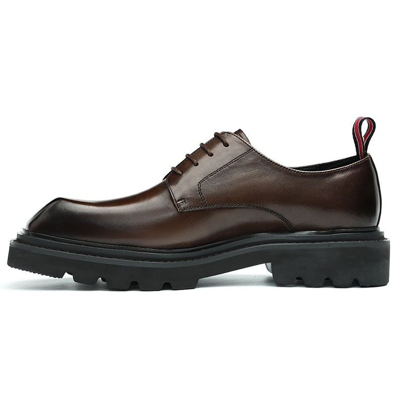 Men’s Calfskin Structured Square Toe Lace Up Derby Shoes with Tabs-5