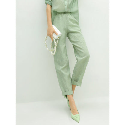 Relaxed Fit Light Green Ankle Pants