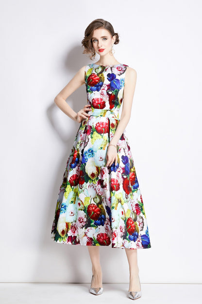 Sleeveless High Waisted Structured Cut A Line Dress