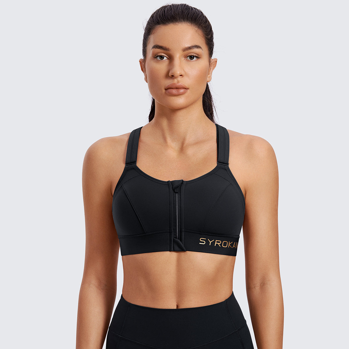 Zip Front Large Padded High Impact Sports Bra