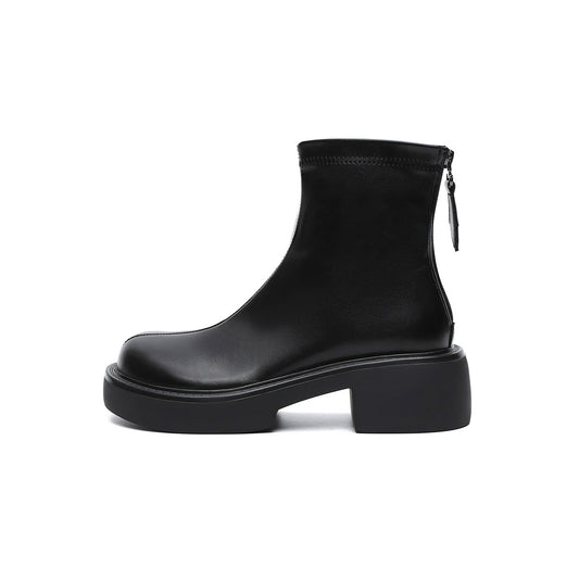 Zip-Up Chunky Leather Boots-0